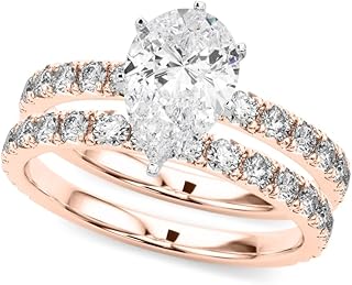 Rylos 14K White/Rose/Yellow Gold Pear Cut Engagement Ring + Wedding Band set | Certified Lab Grown Diamonds | VS-SI Quality | Available in Size 5-10