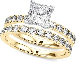 Rylos 14K White/Rose/Yellow Gold Princess Cut Engagement Ring + Wedding Band set | Certified Lab Grown Diamonds | VS-SI Quality | Available in Size 5-10