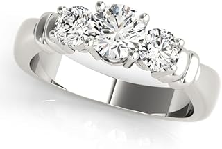 Three Stone Lab Grown Diamond Engagement Ring | 0.50ct-5.00ct D/VVS | Trilogy Design | Round Cut Centre Stone with Side Accents | Solid Platinum, 9K/18K Gold, 925 Silver | Two Tone Ring for Women