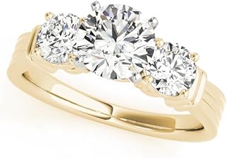 3 Stone Lab Grown Diamond Engagement Ring for Women | Round Cut Centre with Side Stones | 0.50ct–5.00ct D/VVS | Solid Platinum, 9K-18K Gold and Silver | Two Tone Ring | Modern Trilogy Design