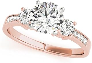 Round Brilliant 3 Stone Lab Grown Diamond Engagement Ring | 0.50ct–5.00ct D/VVS | Pavé Side Stones | Classic 4-Prong Trilogy Design with Pave Set Shank | Solid 9K/18K Gold, Platinum & 925 Silver Ring