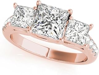 3 Stone Lab Grown Diamond Engagement Ring | 0.50ct–5.00ct D/VVS | Princess Cut Diamonds with Pave Setting | Solid Gold (9K/18K), Platinum, or 925 Silver | Timeless Trilogy Design | Promise Ring