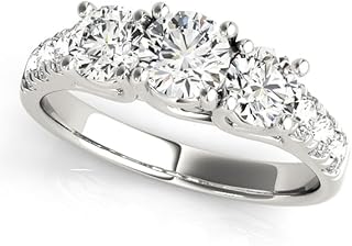 Three-Stone Lab Grown Diamond Engagement Ring for Women | 0.50ct – 5.00ct D/VVS | Round Brilliant Center with Pave Side Stones | Solid Gold 9K/18K, Platinum or 925 Silver | Timeless Trilogy Design