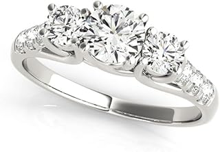 3 Stone Lab Grown Diamond Engagement Ring | Round Solitaire with Pave Set Side Accents | Silver, Solid 9K/18K Gold, Platinum | 0.50Ct-2.00Ct D/VVS | Luxury Trilogy Design for Women | UK Hallmarked