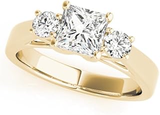 Three Stone Lab Grown Diamond Engagement Ring | Solid Platinum, 9K/18K Gold, Silver | Princess Cut Centre with Round Side Accents | 0.50-5.00ct D/VVS | Handmade Promise Ring | Trilogy Design