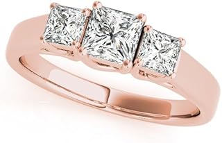 Princess Cut Three Stone Lab Grown Diamond Engagement Ring | Prong Set Timeless Trilogy Ring | Available in 925 Silver, Solid Gold(9K,18K) or Platinum | 0.50Ct to 5.00Ct, D/VVS | Luxury Ring