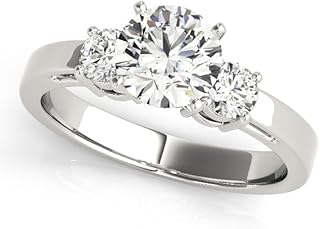 3 Stone Lab Grown Diamond Engagement Ring for Women | Round Brilliant Center with Side Stones | 0.50ct – 5.00ct D/VVS | Solid Gold 9K/18K, Platinum or 925 Silver | Timeless Trilogy Design