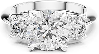 Rose Gold & 925 Sterling Silver Wedding Ring Three Stone Proposal Ring 2-2.5-3-3.5-4 Carat Lab Grown Diamond Round Cut Ring Trilogy Engagement Ring Valentine's day Gift F-93