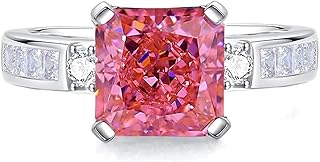 18K White Gold Engagement Ring Real Gold Personalized, Square Lab Created Padparadscha Sapphire Ring for Women4