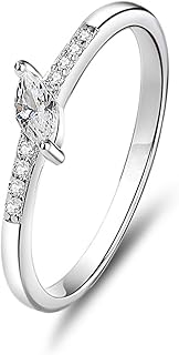 18K White Gold Ring Real Gold Personalized, Marquise Diamond Stacking Ring for Women