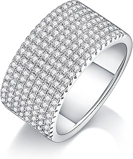 Wedding Ring 18K White Gold Real Gold for Women, 9MM Wide Full Pavé Moissanite Band Ring Personalized