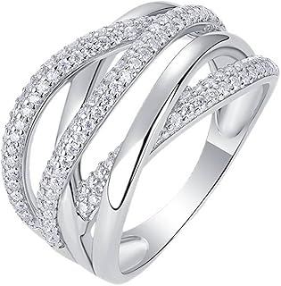 18K White Gold Crossover Pavé Band Ring Real Gold, 12MM Wide Moissanite Wedding Ring Personalized for Women