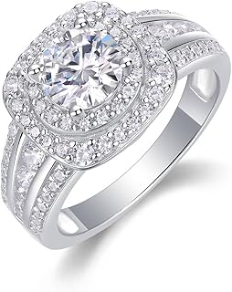 Wedding Ring 18K White Gold Real Gold for Women, 1ct Round Moissanite Pavé Triple-row Band Ring Personalized