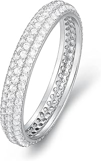 Wedding Ring 9K White Gold Real Gold for Women, Moissanite Pavé Three Row Band Ring Personalized