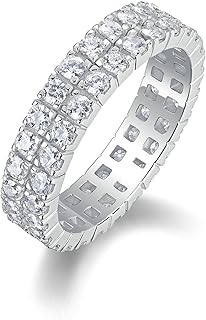 Eternity Wedding Ring 9K White Gold Real Gold, Moissanite Pavé Double-row Band Ring Personalized for Women