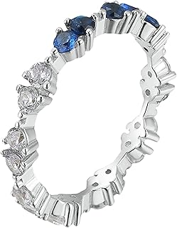 Eternity Engagement Ring 9K White Gold Real Gold, Sapphire and Moissanite Stacking Ring Personalized for Women