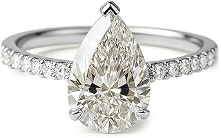 18K Gold Pear Halo Ring Real Gold, Moissanite Statement Ring Personalized for Women