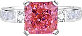 Wedding Bands For Her, 9K/14K/18K White Gold/PT950 Platinum Ring with 8x8mm Square Gemstone and Moissanite