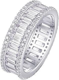 Engagement Rings For Women Moissanite, 9K/14K/18K White Gold/PT950 Platinum Luxury Row of 2x4mm Rectangle Moissanite Ring