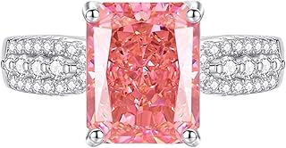 Engagement Rings For Women, 9K/14K/18K White Gold/PT950 Platinum Ring with 8x10mm Rectangle Gemstone and Moissanite