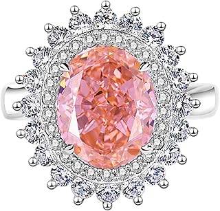 Promise Ring For Her Silver, Women's 9K/14K/18K White Gold/Platinum 950 Flower with 5ct Oval Lab Created Padparadscha Sapphire with Moissanite Promise Ring