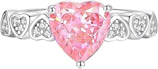 Promise Rings Bands For Women, Women's 9K/14K/18K White Gold/Platinum 950 3ct Heart Lab Created Padparadscha Sapphire with Moissanite Promise Ring