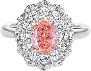 Gemstone Ring For Women, Women's 9K/14K/18K White Gold/Platinum 950 1.5ct Oval Lab Created Padparadscha Sapphire with Moissanite Ring
