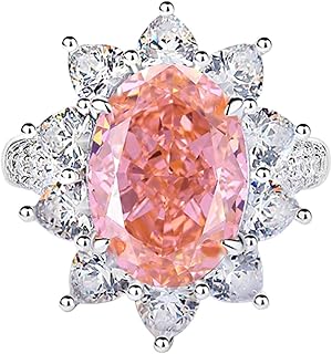 Promise Rings Bands For Women, Women's 9K/14K/18K White Gold/Platinum 950 Flower with 8.1ct Oval Lab Created Padparadscha Sapphire with Moissanite Engagement Ring