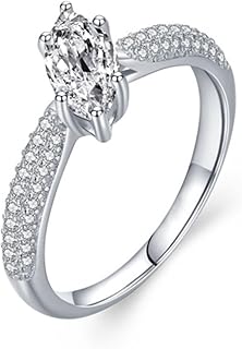 18K White Gold Statement Ring for Women, Marquise Lab-Grown Diamond Ring Real Gold Personalized