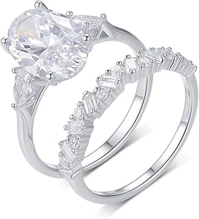 White Gold Ring For Women, 2 Ring Set with Luxury 8x12mm Moissanite 4.5ct