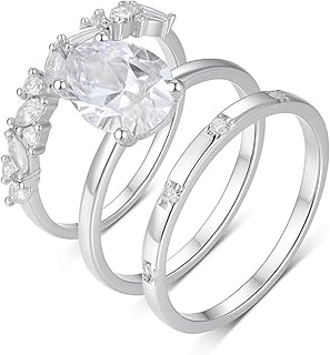 Moissanite Ring Women, White Gold 3 Luxury Dainty Ring Set for Ladies with 8x12mm Pear Moissanite 3ct