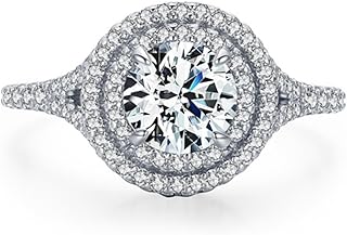 Engagement Rings For Women, White Gold Luxury Halo Ring for Her with 1ct/6.5mm Round Lab Diamond and Moissanite
