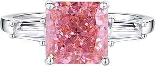 Promise Rings For Her, 9K/14K White Gold Ladies Engagement Ring with 2ct Square Lab Created Padparadscha Sapphire and Moissanite