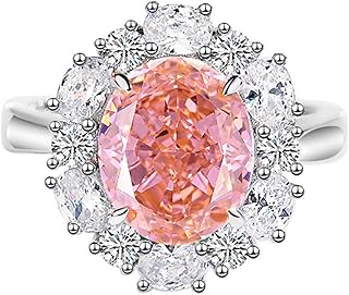 Wedding Bands For Women, 9K/14K/18K White Gold/Platinum 950 Elegant Promise Ring with 5ct Oval Lab Created Padparadscha Sapphire 9x11mm and Moissanite