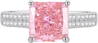 Wedding Bands For Women, 14K/18K White Gold Ladies Engagement Ring with 2ct Square Lab Created Padparadscha Sapphire and Moissanite