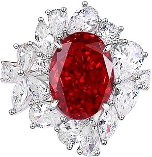 Wedding Bands For Women, 9K/14K/18K White Gold/Platinum 950 Luxury Ring with 7ct Oval Lab Created Ruby 10x14mmand Moissanite