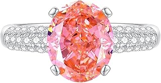 Gemstone Ring For Women, 9K/14K/18K White Gold/Platinum 950 Ladies Moissanite Engagement Ring with 3ct Oval Lab Created Padparadscha Sapphire