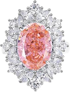 Gemstone Ring For Women, 9K/14K/18K White Gold/Platinum 950 Luxury Engagement Ring with 8.1ct Oval Lab Created Padparadscha Sapphire 10x14mm and Moissanite