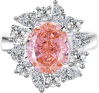 Wedding Bands For Women, 9K/14K/18K White Gold/Platinum 950 Luxury Flower Moissanite Promise Ring with 5ct Oval Lab Created Padparadscha Sapphire