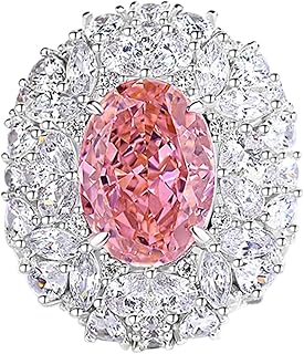 Gemstone Ring For Women, 9K/14K/18K White Gold/Platinum 950 Classic Cluster Moissanite Ring for Women with 8.1ct Oval Lab Created Padparadscha Sapphire
