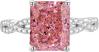 Engagement Rings For Women, 9K/14K/18K White Gold/Platinum 950 Twisted Infinity Moissanite Engagement Ring with 8x10mm Rectangle Lab Created Padparadscha Sapphire 3ct