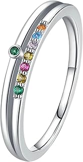 Anniversary Engagement Ring for Women, 18K White Gold Promise Rings for Her Hollow Double Layer Inlaided Round Colorful Natural Gemstone Rings White Gold