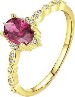 Engagement Wedding Ring Womens Promise Rings, 18K Yellow Gold Ring for Women Vintage Leaves 1ct Oval Lab Created Ruby and Moissanite Rings Yellow Gold