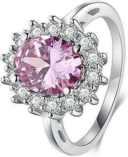Wedding Anniversary Rings for Women, 18K White Gold Engagement Ring for Women Luxury Flower with 2ct Oval Pink Lab Created Sapphire and Moissanite Ring White Gold