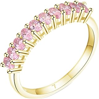 Wedding Anniversary Ring for Women, 18K Gold Engagement Rings for Women Elegant Pink Oval Lab Created Sapphire Ring Yellow Gold