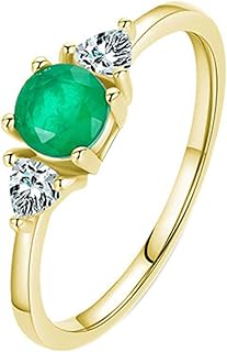 Engagement Wedding Rings Womens Promise Ring, 18K Gold Ring for Women Elegant 0.5ct Round Lab Created Emerald and Triangle Moissanite Rings Yellow Gold