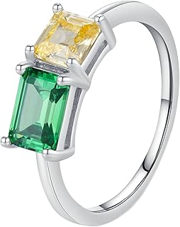 Wedding Promise Ring for Women, 18K White Gold Engagement Rings for Women Elegant 1ct Rectangular Lab Created Emerald and 0.75ct Square Citrine Ring White Gold