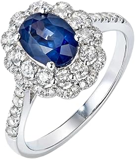 White Gold Luxury Halo Diamond Engagement Ring for Women with Flower Oval Sapphire 0.79ct