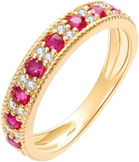 Yellow Gold Vintage and Luxury Engagement Ring for Women with 0.45cttw Round Ruby and 0.14ct Diamond