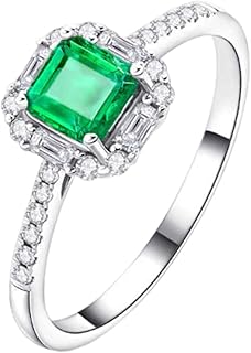 White Gold Elegant Engagement Wedding Ring for Women with Square Emerald and Diamond